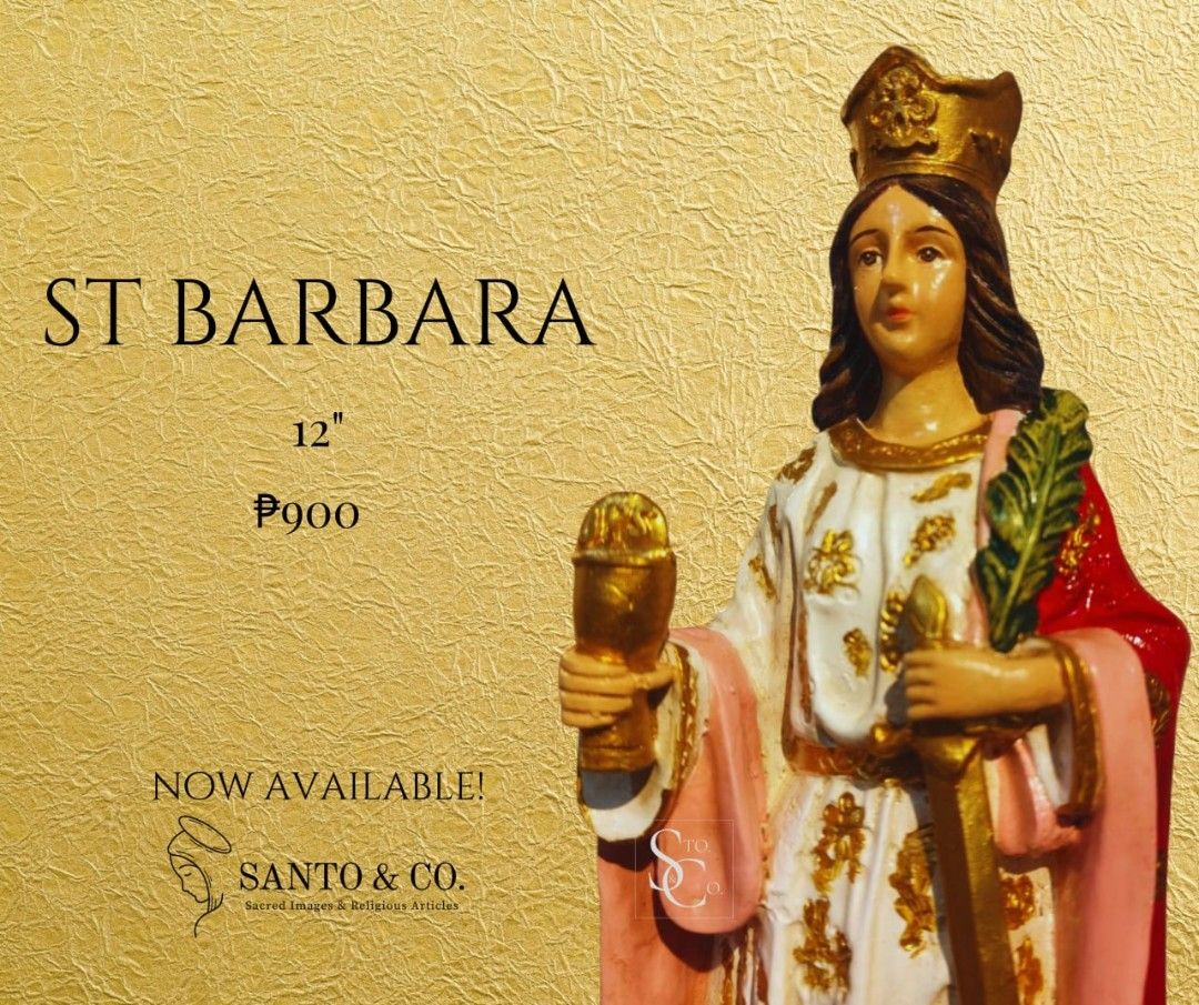 St. Barbara (Category: Religious Items) located in Paranaque City. Submitted by santo_coph (Listing ID 1463774748, Image 2). Description: ✨ NEW ARRIVAL: ST. BARBARA ✨ Bring home a symbol of unwavering faith, courage, and protection. Our newly crafted 12-inch image of St. Barbara is now available at Santo & Co.! 🛡 St. Barbara is a beloved third-century martyr revered as the patron saint of armorers, artillerymen, architects, and firefighters. Kno