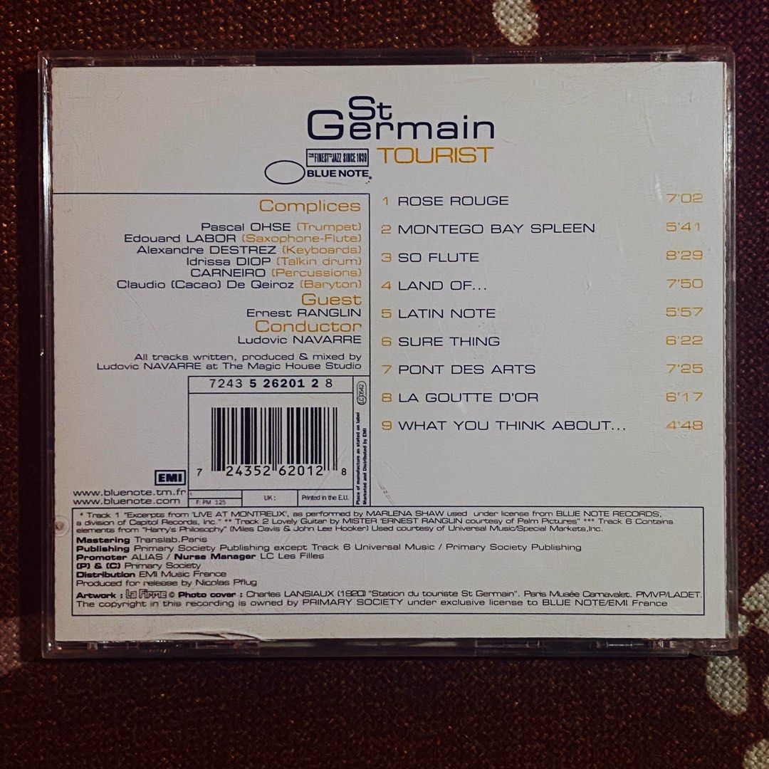 St. Germain - Tourist CD Album (Category: CDs & DVDs) located in Taguig. Submitted by znarfscriber (Listing ID 1463792190, Image 2). Description: St. Germain Tourist CD Album Made In The EU EMI Music France 2000 Cover: EX Media: NM RFS: Decluttering/Need Funds.