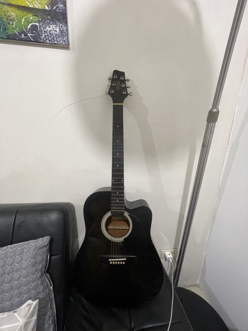 Stagg Deadnought Acoustic Guitar - Black (Category: Musical Instruments) located in Quezon City. Submitted by batto_sai (Listing ID 1463743156, Image 1). Description: - Issue: broken 6 string. Will replace if ever I get to the mall - Ideal for: Beginners or casual playing - Condition: Good, with minor scuffs on the body, not noticeable - no bag included Di nagagamit. Sayang lang. But in perfect condition.