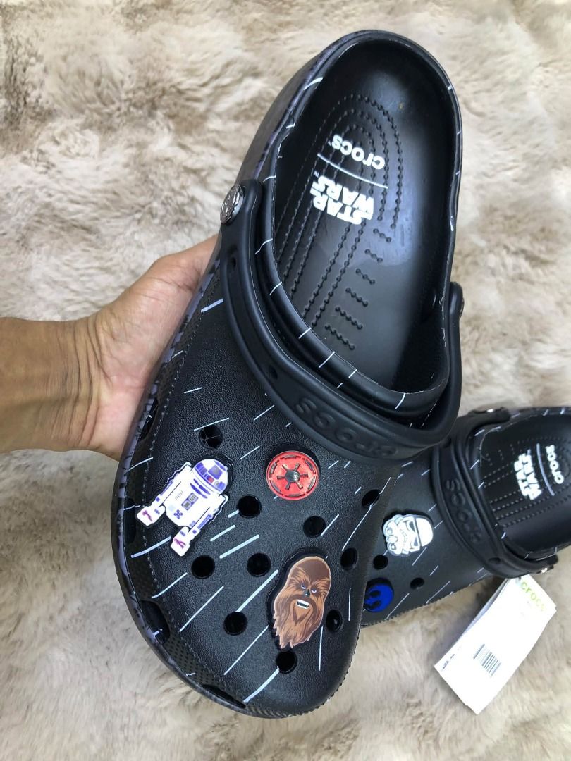 Star Wars Crocs - R2-D2 & Darth Vader (Category: Slippers & Slides) located in Manila. Submitted by khielnatha93179 (Listing ID 1463802798, Image 3). Description: - Size for White : 36 to 45 - Size for Black : Men8 to Men11 only - Officially licensed Star Wars Crocs - Features iconic R2-D2 and Darth Vader designs - Comfortable and easy to wear clogs - Perfect gift for any Star Wars enthusiast - Unique and stylish footwear.