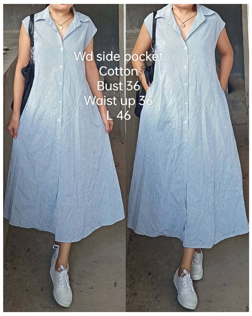 Stripe trends button down dress (Category: Dresses) located in Davao. Submitted by irisrazona16792 (Listing ID 1463756716, Image 1). Description: Wd side pocket Cotton Bust 36 Waist up 36 L 46 mall quality.