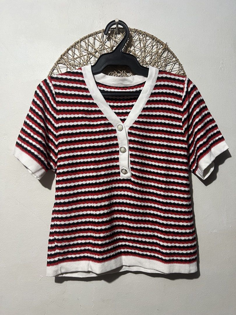Striped V-neck Button-up Top (Category: Blouses) located in Pasig City. Submitted by ilmsf (Listing ID 1463805890, Image 1). Description: Size: medium like new.