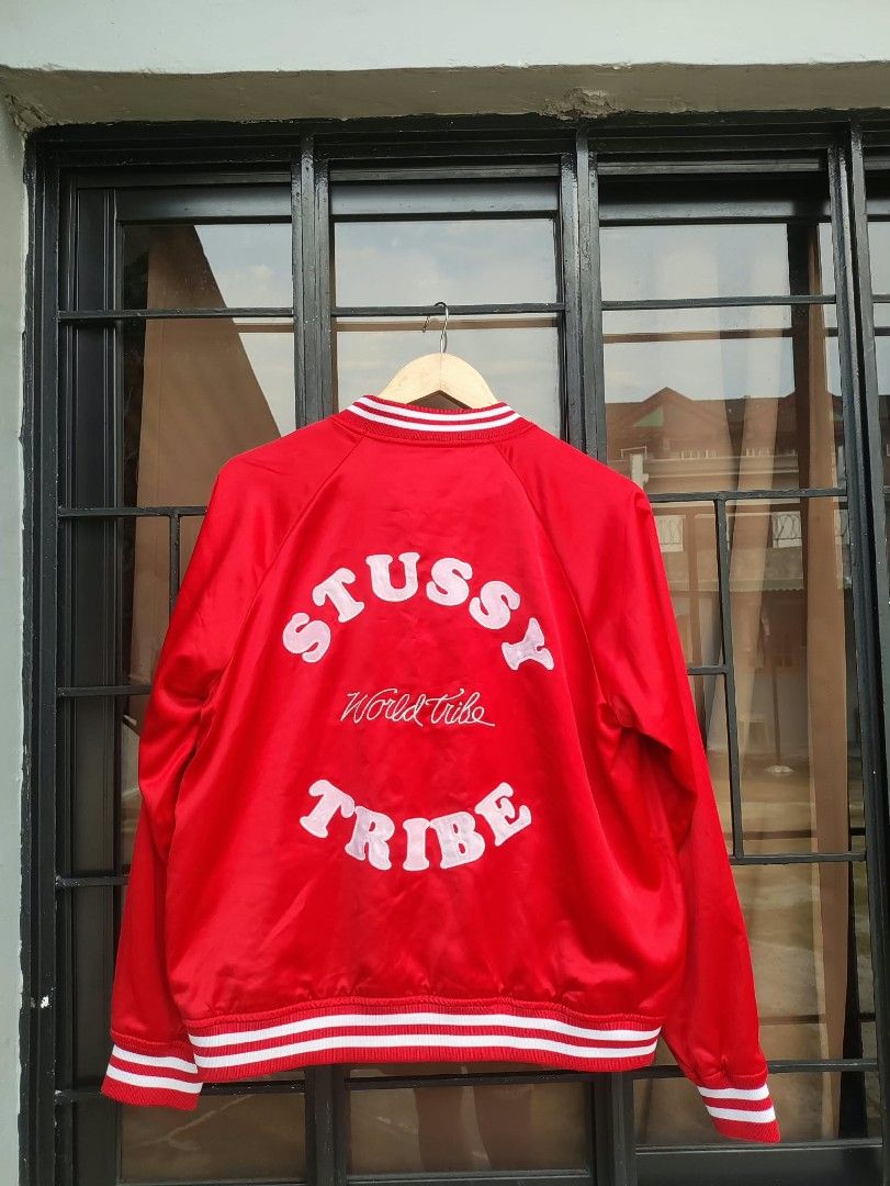 Stussy Tribe Varsity Jacket (Category: Tshirts & Polo Shirts ) located in Quezon City. Submitted by oldsoulv1 (Listing ID 1463781678, Image 2). Description: Stussy Tribe Varsity Jacket Double lining dimes: kindly check the last 2 slides Boxy Fit issues: runs (for safety) and stain seen on pic 2500+SF Quezon City 📍.