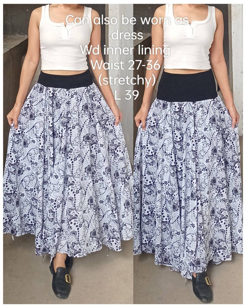 Summer flowy maxi skirt (Category: Skirts) located in Davao. Submitted by kannikasok1987 (Listing ID 1463855706, Image 1). Description: Can also be worn as dress Wd inner lining Waist 27-36 (stretchy) L 39 màll quality.