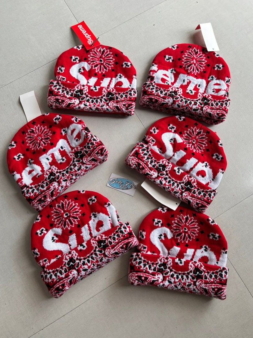Supreme Beanies - Black, Red, Pink (Category: Caps & Hats) located in Manila. Submitted by solefly_mnl.26 (Listing ID 1463820240, Image 2). Description: SUPREME Intarsia beanie bnew OSFA 699+sf LIMITED STOCKS ONLY actual pic posted!!! onhand ready to lalamove/ship via jrs novaliches qc area dm us for orders📩 fb page: solefly mnl v2.