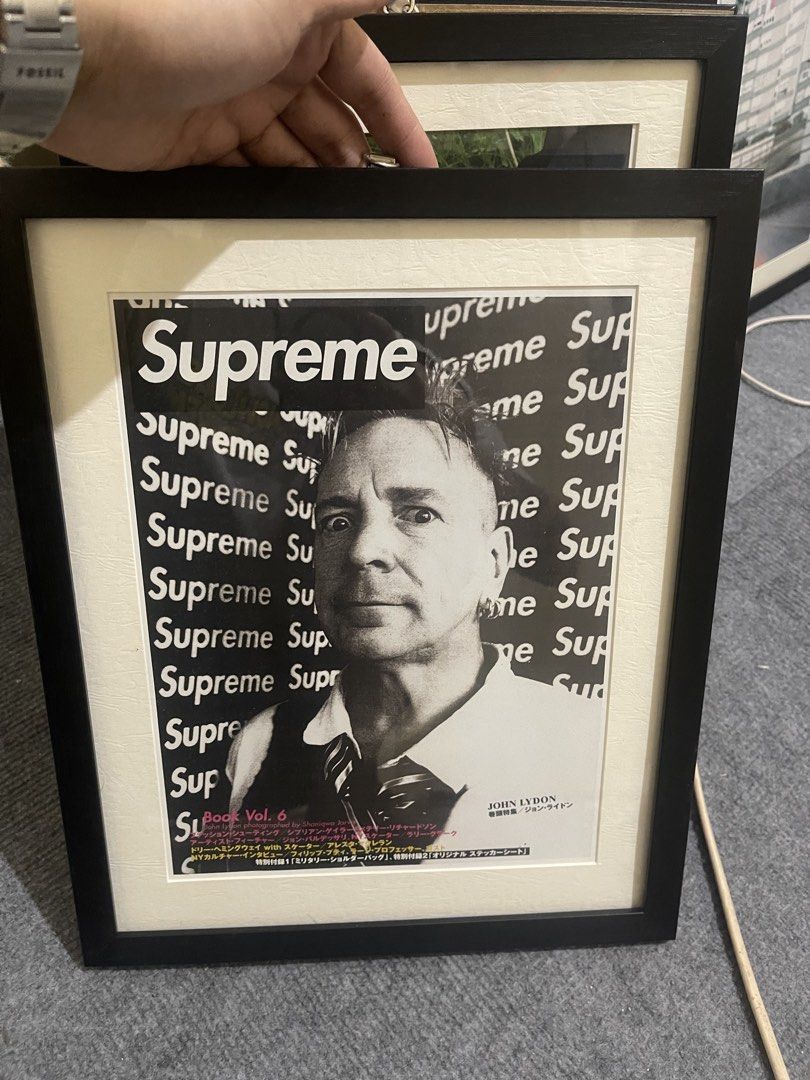 Supreme Book Vol. 6 John Lydon Framed Print (Category: CDs & DVDs) located in Manila. Submitted by whosnaths (Listing ID 1463842755, Image 1). Description: - Framed print of Supreme Book Vol. 6 - Features John Lydon - Includes text about John Lydon - Photography by Shaniqwa Jam - Mentions other contributors - Special Appendix 1: 'Military Shoulder Bag' - Special Appendix 2: 'Original Sticker Sheet' - Ideal for collectors.