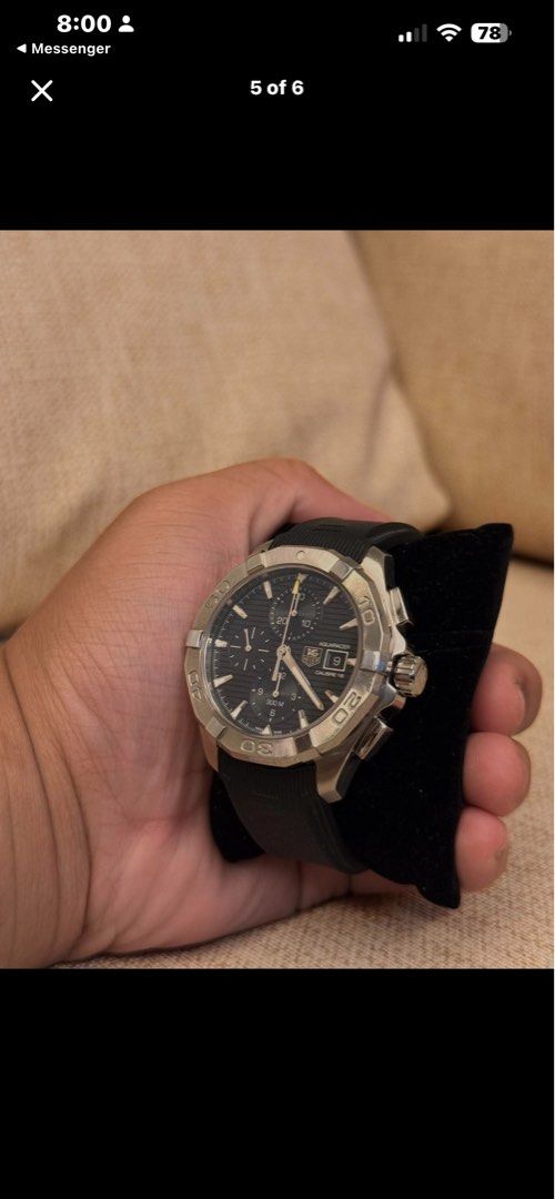 TAG Heuer Aquaracer Automatic Chronograph Watch (Category: Luxury Watches) located in Las Pinas. Submitted by abramjared (Listing ID 1463773609, Image 2). Description: TAG Heuer Aquaracer 300M Brand: TAG Heuer Collection: Aquaracer Model: Aquaracer 300M Reference number: CAP2110.FT6028 Movement: Automatic Bracelet: Rubber Diameter: 42mm.