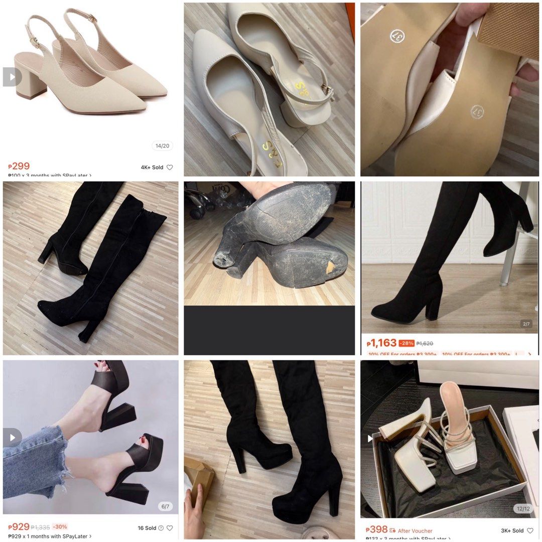 TAKE ALL 2500 Slingback Heels and Thigh-High Boots Bundle (Category: Heels) located in Quezon City. Submitted by macey_store (Listing ID 1463826667, Image 1). Description: - Bundle includes: Beige slingback heels, Black thigh-high boots, Black platform mules. - Thigh-high boots show some wear on the soles (as pictured). - Slingback heels and platform mules are in better condition. - Perfect variety for different occasions and styles..