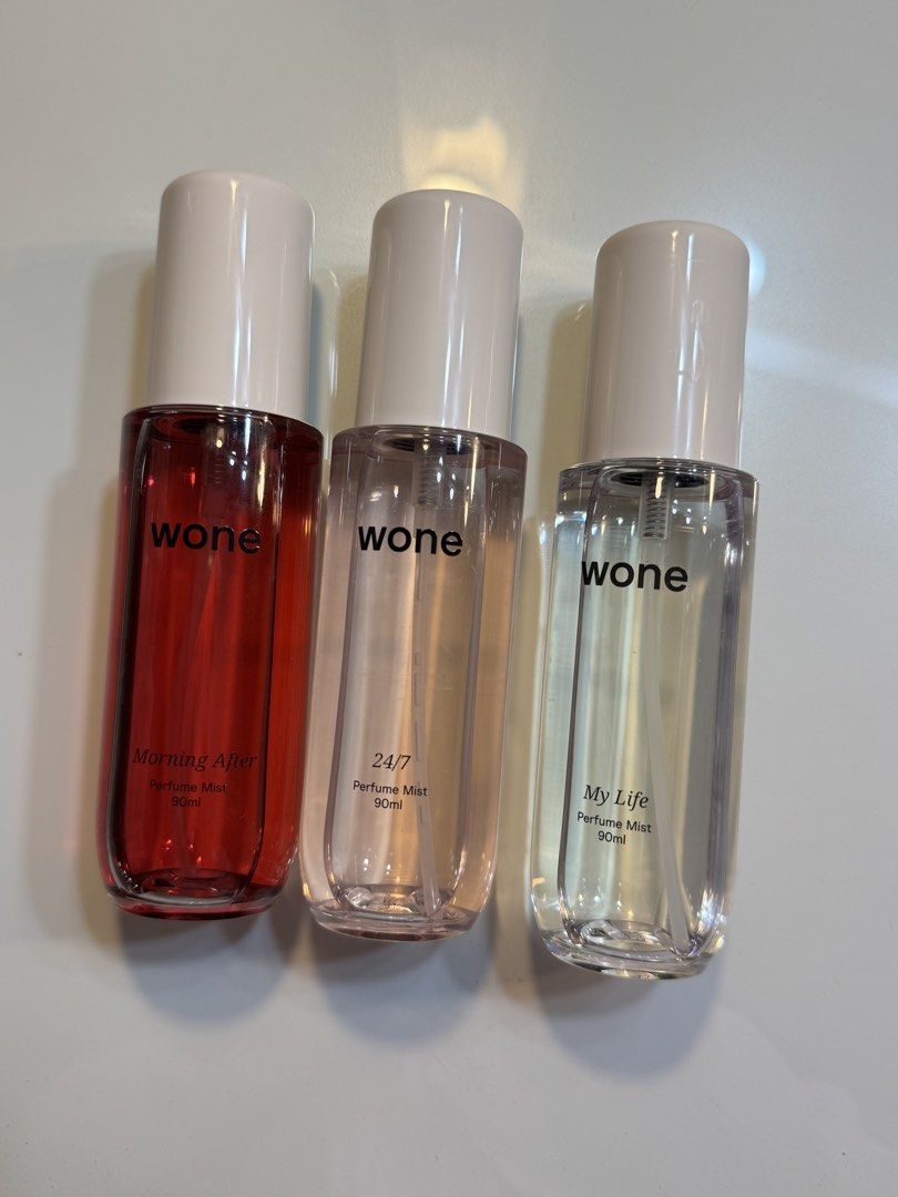 TAKE ALL! WONE PERFUME MIST (Category: Fragrance & Deodorants) located in Quezon City. Submitted by declutteringella (Listing ID 1463762296, Image 1). Description: 24/7 brand new My Life used 3-4 times Happy Hour used 2 times no box.