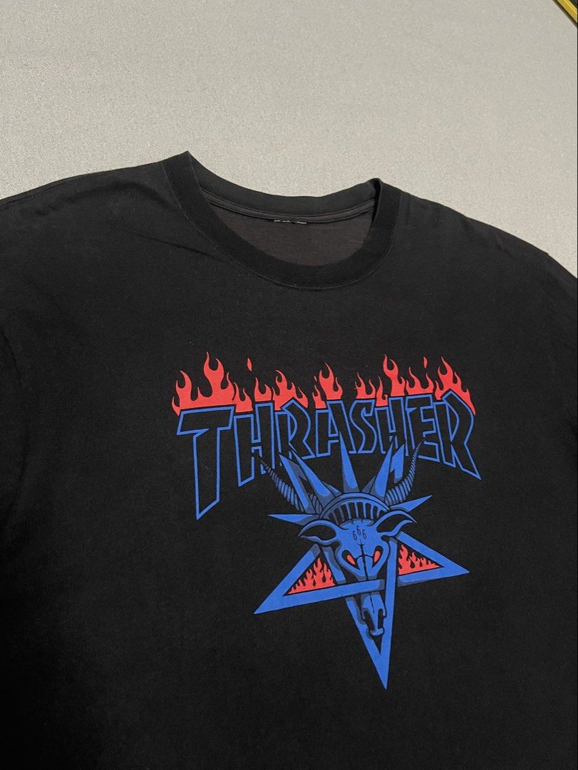 Thrasher Flame Liberty Goat Tee (Category: Tshirts & Polo Shirts ) located in Bulacan. Submitted by sanjisthrift (Listing ID 1463921073, Image 2). Description: Size XL Width 22 Length 30 Good Condition 9/10 Good faded Minor hairlines.