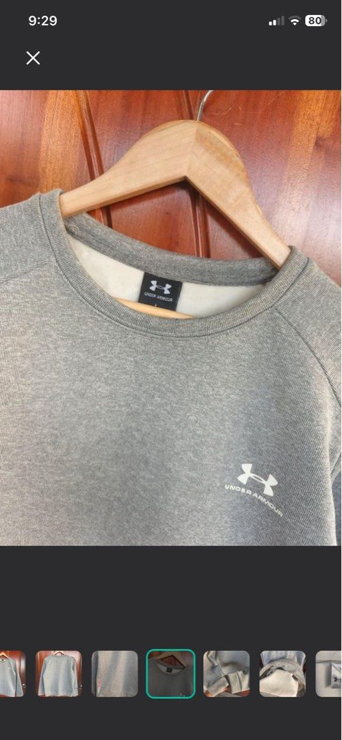 Under Armour Sweater Crewneck (Category: Coats, Jackets and Outerwear) located in Pozorrubio. Submitted by eyannn. (Listing ID 1463935708, Image 3). Description: Excellent Condition Color rate 9/10 Issue: pinholes (not noticeable) Small to Medium Fittings width- 20 length- 25.