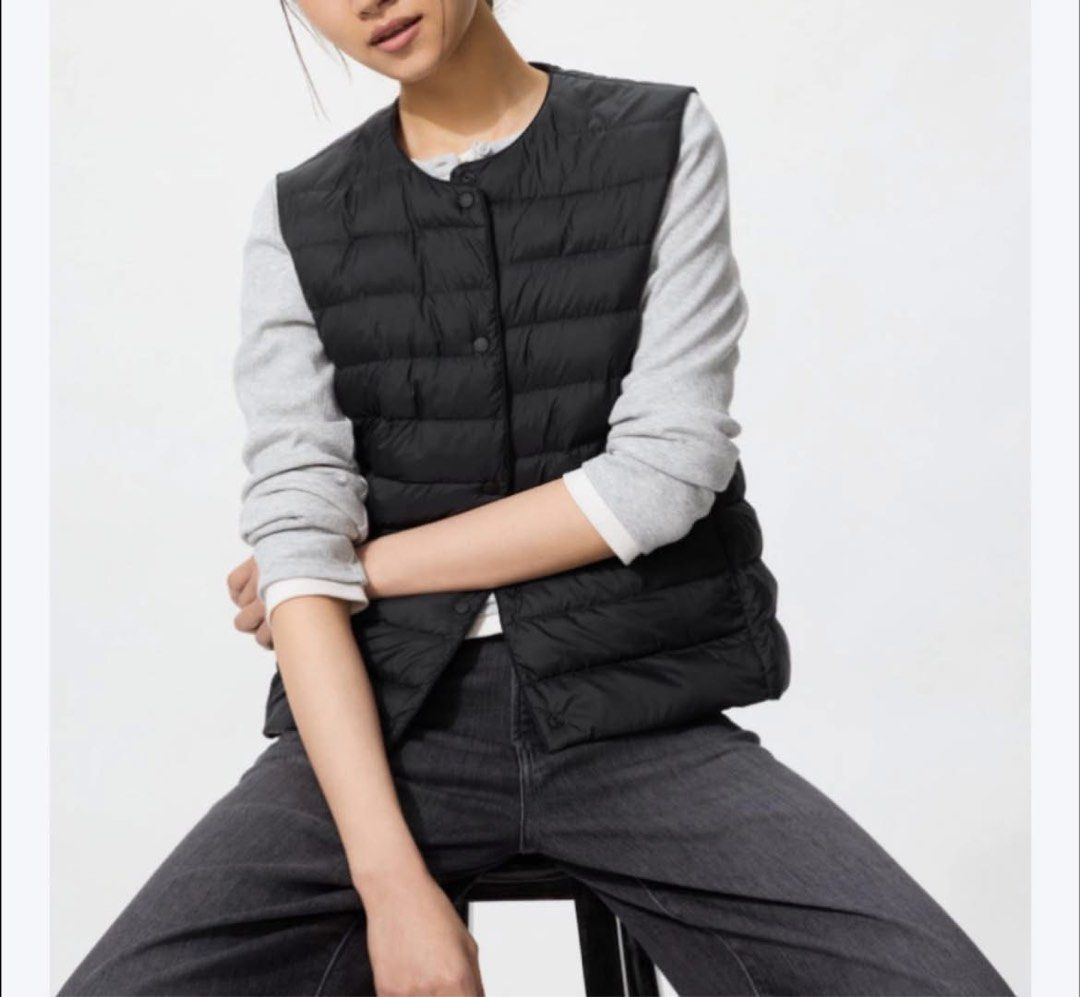 Uniqlo compact pufftech vest (Category: Coats, Jackets and Outerwear) located in Mariveles. Submitted by mariathriftandpreloved (Listing ID 1463869122, Image 1). Description: Uniqlo Women’s pufftech compact vest Med on tag width 20 length 23 black color like new no issue Loc: Bataan Courier: J&T.