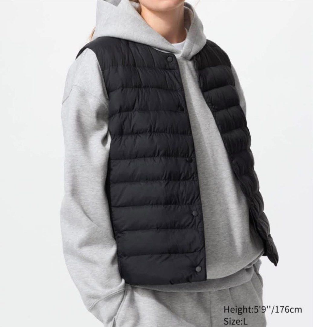 uniqlo pocketable warm padded vest (Category: Coats, Jackets and Outerwear) located in Mariveles. Submitted by mariathriftandpreloved (Listing ID 1463868856, Image 1). Description: Uniqlo pocketable warm padded vest (unisex) Med on tag width 21 length 25 like new black with pouch Loc: Bataan Courier: J&T.