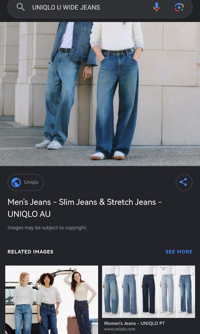 Uniqlo U wide straight jeans (Category: Jeans) located in Bulacan. Submitted by side.hustle11 (Listing ID 1463774893, Image 1). Description: UNIQLO U WIDE STRAIGHT JEANS Waistline 34 Length 40 Hemp 8.5 Excellent condition Loc bulacan.