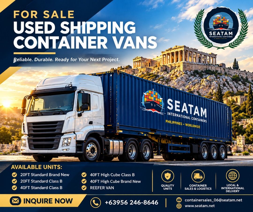 Used Shipping Container Vans for Sale (Category: Construction & Building Materials) located in Caloocan City. Submitted by seatam_eric (Listing ID 1463749251, Image 1). Description: - Selling reliable and durable used shipping container vans. - Available units: - 20FT Standard (Brand New & Class B) - 40FT Standard (Class B) - 40FT High Cube (Class B & Brand New) - Reefer Vans - Perfect for your next project. - Services include: - Container Sales 