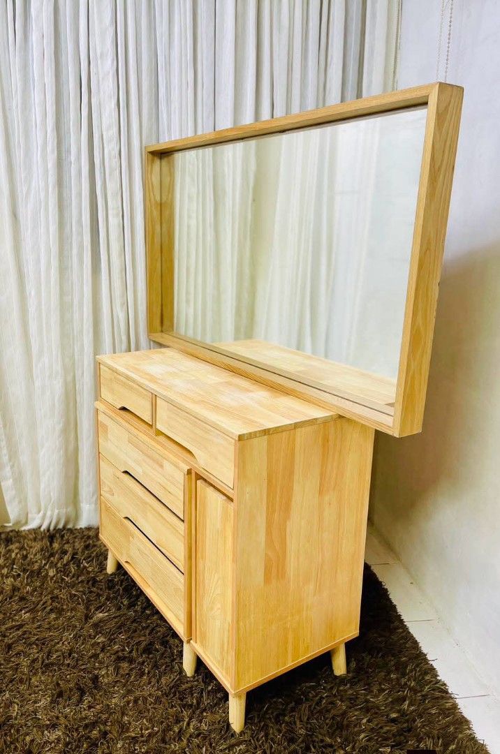Vanity dresser/extendable dresser (Category: Other Home Furniture) located in Meycauayan. Submitted by marygracecasimiro (Listing ID 1463899247, Image 3). Description: From South Korea Modern Light natural wood extendable dressing table and separate 3-drawer chest featuring clean grain patterns, tapered cylindrical legs, and recessed cutout handles. Huge Stand Mirror Get this for only 17k♥️.