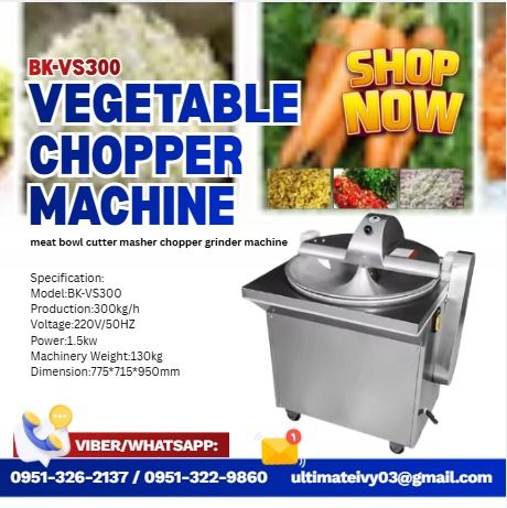 Vegetable chopper BK-VS300 (Category: Knives & Chopping Boards) located in Caloocan City. Submitted by daceyjynne09404 (Listing ID 1463827568, Image 1). Description: Model:BK-VS300 Production:300kg/h Voltage:220V/50HZ Power:1.5kw Machinery Weight:130kg Dimension:775*715*950mm Terms Of Payment 💰50% Down payment Upon Processing 💸 💰50% Upon pick up 💸 ✅ 100% LEGIT TRUSTED SUPPLIER! ✅ With Complete Legal Documents ✅ BIR Registered 📝Please note: A
