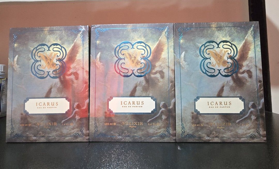 Velixir Icarus (Category: Fragrance & Deodorants) located in Valenzuela. Submitted by ultra4.0boost (Listing ID 1463796091, Image 1). Description: Velixir Icarus 100ML Brand new On hand Inspired by Blue Talisman Ex Nihilo - Signature scent of Travis Kelce - Approved by Taylor Swift - Highly popular and sought-after fragrance. - Known for generating buzz.