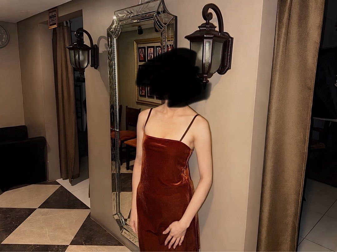 Velvet Slip Dress - Rust Orange (Category: Dresses) located in Quezon City. Submitted by macey_store (Listing ID 1463824326, Image 2). Description: - Rust orange velvet slip dress - Spaghetti straps - Midi length - Perfect for a night out or special occasion - Fabric has a beautiful sheen - Fits true to size - Only worn once.