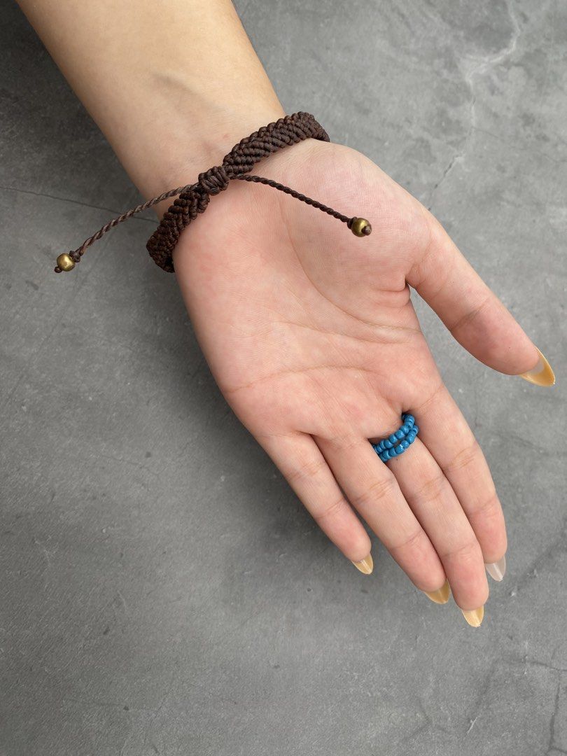 Vintage Boho macramé bracelet with free bead rings (Category: Bracelets) located in Quezon City. Submitted by vintagebymatilde (Listing ID 1463930607, Image 3). Description: ⚜️ Vintage micro macramé bracelet features a beautiful brass inlay design in dark brown. 1.5cm wide. Adjustable for an easy fit and paired with free handmade bead rings for the perfect little boho stack. All sourced from Tokyo. Sold as a set. For all our vintage pieces: pleas