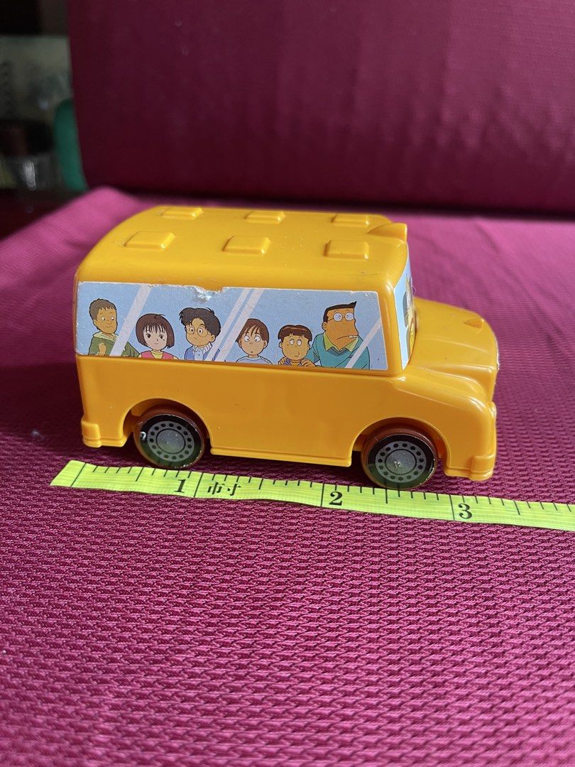 Vintage Ghost Q-Taro Bus Toy (Category: Vehicle & Diecast Models) located in Manila. Submitted by dstrangerthings (Listing ID 1463907106, Image 2). Description: - Vintage Bandai Yellow School Bus Toy - Dated 1996 - Features Chibi Maruko-chan characters - Detachable top section - Includes a small white figure - Made in Japan - Ideal for collectors and fans of the series.