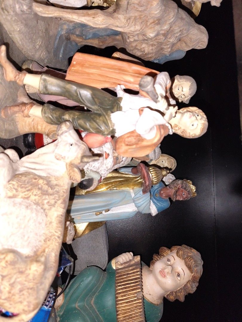 Vintage Nativity Scene Figurines Set (Category: Vintage Collectibles) located in Manila. Submitted by silentstar-0f4b (Listing ID 1463812047, Image 3). Description: - Vintage Nativity Scene Figurines - Set includes Mary, Joseph, Baby Jesus, Wise Men, and animals (cow, lamb) - Figures feature detailed clothing and expressions - Some figures are quite large - Sold as a complete lot - Ideal for Christmas decoration MALALAKI ITO.
