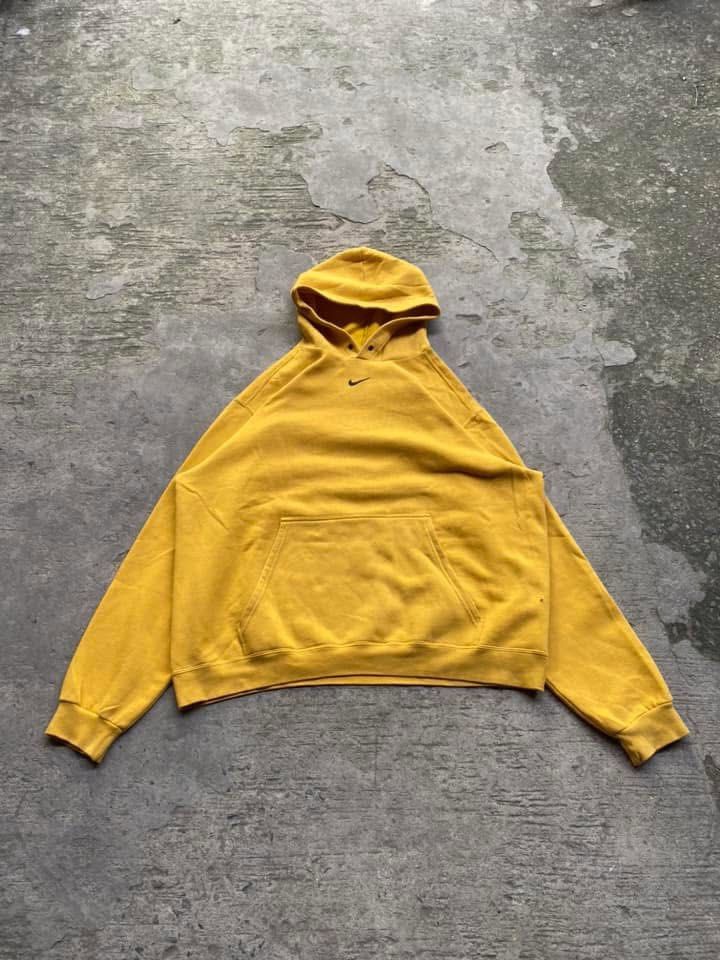 VINTAGE NIKE MID SWOOSH (Category: Coats, Jackets and Outerwear) located in Manila. Submitted by zayneeee. (Listing ID 1463831765, Image 2). Description: Vintage Nike Center Swoosh Check Hoodie Medium Mustard Yellow Black Swoosh (RARE) no issue solid nito par 26*29 .