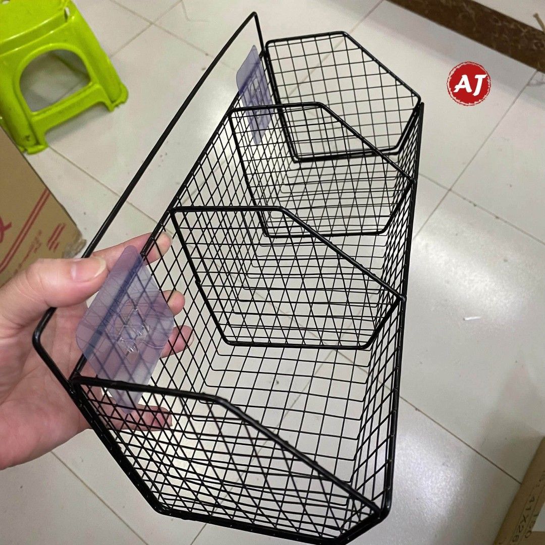 Wall Mounted 3-Compartment Storage Basket Organizer (Category: Storage Boxes & Baskets) located in Manila. Submitted by iliasjen3082126 (Listing ID 1463929535, Image 3). Description: - Organize your kitchen or pantry with this 3-section wire basket. - Easily mounts to the wall using included adhesive hooks. - Perfect for storing fruits, vegetables, and other small items. - Available in white or black. - Dimensions: 360mm x 153mm x 84mm..