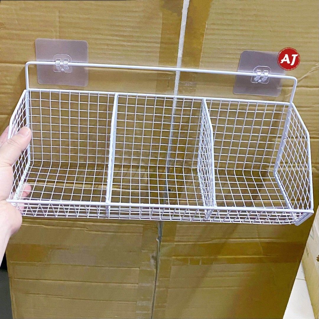 Wall Mounted 3-Compartment Storage Basket Organizer (Category: Storage Boxes & Baskets) located in Manila. Submitted by iliasjen3082126 (Listing ID 1463929535, Image 2). Description: - Organize your kitchen or pantry with this 3-section wire basket. - Easily mounts to the wall using included adhesive hooks. - Perfect for storing fruits, vegetables, and other small items. - Available in white or black. - Dimensions: 360mm x 153mm x 84mm..