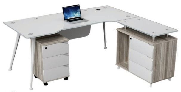 WHITE L-TYPE GLASS TOP - EXECUTIVE TABLE - WORKSTATION (Category: Office Furniture & Fixtures) located in Quezon City. Submitted by 09450727273 (Listing ID 1463750793, Image 2). Description: OFFICE FURNITURE | FAST PRODUCTION | SHORT LEAD TIME Upgrade your workspace with quality office furniture — available for bulk orders, supply, and installation. PRODUCTS AVAILABLE: • Office Partition • Linear Workstations • Office Tables • Office Chairs • Rec