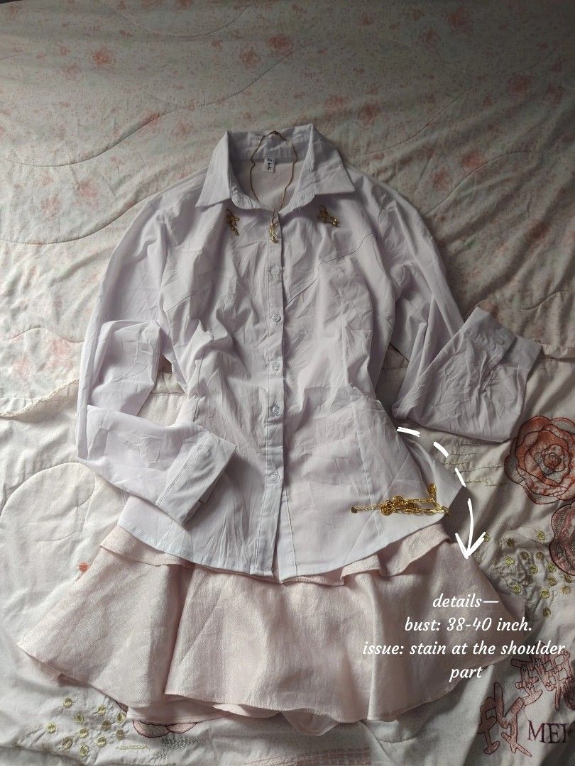white polo 🍚 (Category: Others Tops) located in Hermosa. Submitted by lcvelycath (Listing ID 1463783926, Image 2). Description: size: m-l mine: ₱99 bid: ₱+10 lock: ₱299 (shipped) EOB: monday—september 28 (the seller is on vacation 😘) °. thrifted, pre-loved, or brand new but ready to wear (some aren't bcs i don't have the time to wash them, very sorryy :<) colors may vary due to lightning & quality 𐙚 °. check details before mine joy miners will