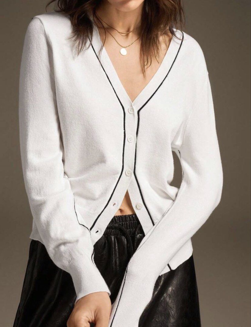 White With Black Trim Cardigan (Category: Others Tops) located in Davao. Submitted by outoftheclosetdvo (Listing ID 1463930605, Image 2). Description: Fits medium to large.