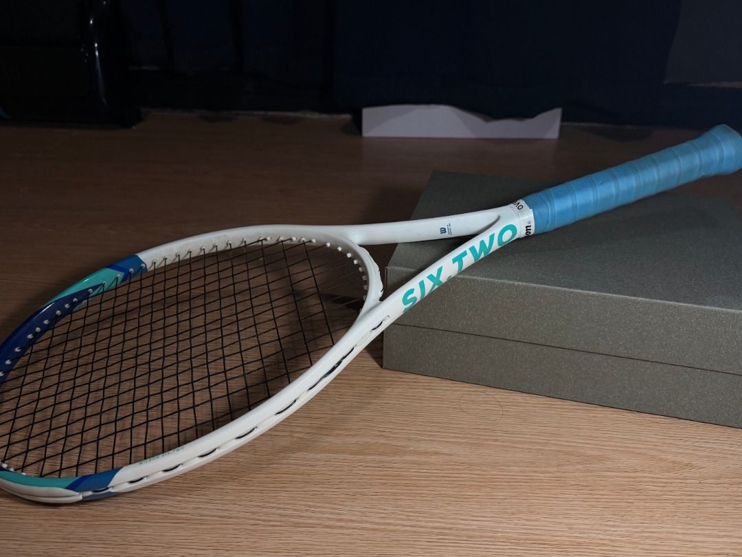 Wilson six.two Tennis Racket (Category: Racket and Ball Sports) located in Caloocan City. Submitted by vincewills44898607 (Listing ID 1463762882, Image 2). Description: Bought from official Wilson website Head: 105 in Length: 27.5 cm Grip size: 4 3/8” (3) Including FREE Wilson Grip Tape Used Original Price: ₱3,700 QC Area [Lalamove/Meetup].