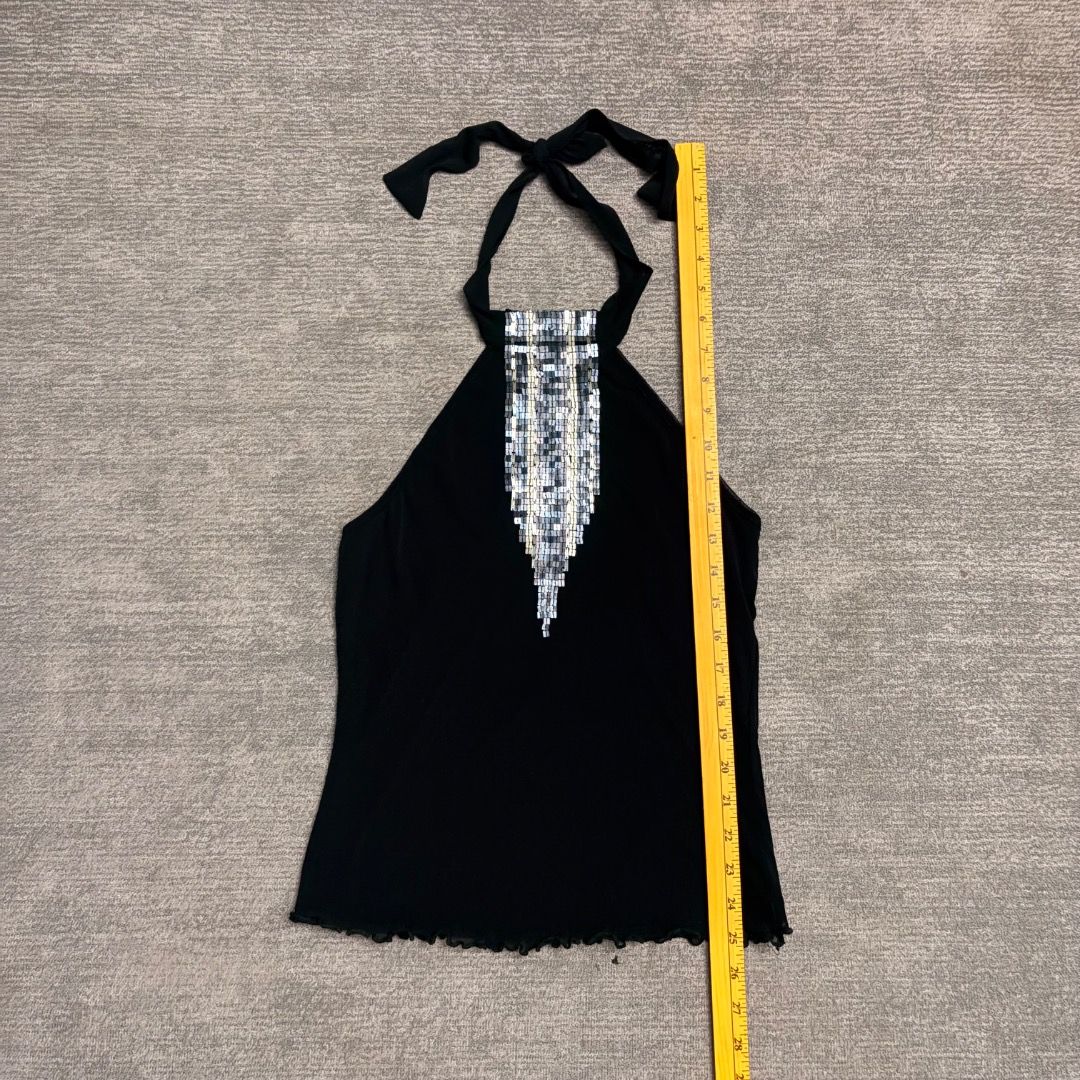 Y2K New Look halter-neck top (Category: Sleeveless) located in Calamba. Submitted by bermuda.ph (Listing ID 1463878207, Image 2). Description: Featuring a vertical, geometric silver sequin and bead embellishments .