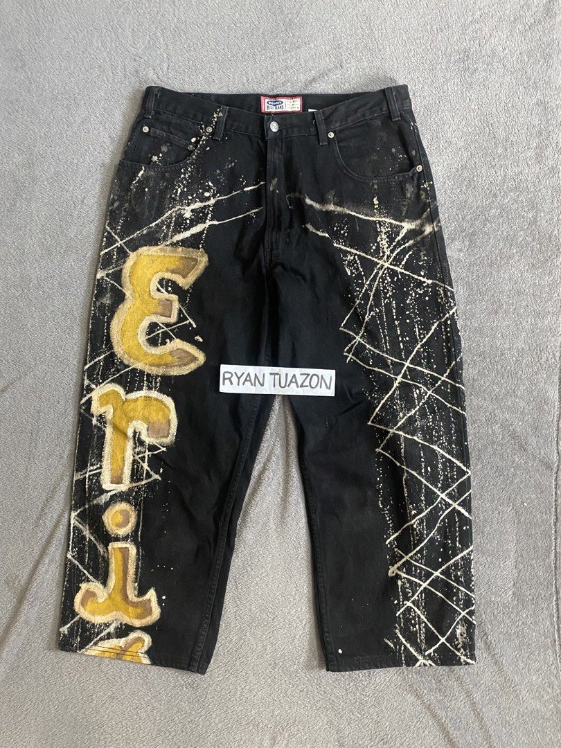 Y2K Old Navy Black Denim Pants (Customized) (Category: Jeans) located in Lubao. Submitted by thriftlangph (Listing ID 1463929927, Image 2). Description: 🏷P499 Y2K Old Navy Black Thick Denim Pants (Customized ata) 36W x 37.5L 14 Thigh x 10 HEM 9.5/10 color rate Excellent No issue.