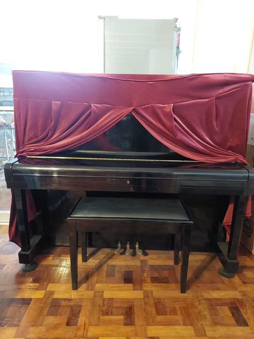 Yamaha Upright Piano U3 with Bench (Category: Musical Instruments) located in Caloocan City. Submitted by ericajane_tc (Listing ID 1463783989, Image 1). Description: - Yamaha Upright Piano - Model: U3 - Serial Number: 4335807 - 3 pedals - Includes matching bench - Covered with red velvet cloth - In good condition just needs tuning delivery care of buyer.
