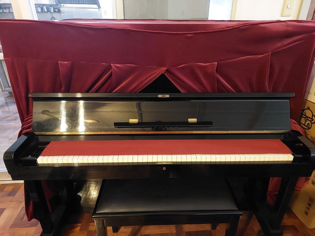 Yamaha Upright Piano U3 with Bench (Category: Musical Instruments) located in Caloocan City. Submitted by ericajane_tc (Listing ID 1463783989, Image 2). Description: - Yamaha Upright Piano - Model: U3 - Serial Number: 4335807 - 3 pedals - Includes matching bench - Covered with red velvet cloth - In good condition just needs tuning delivery care of buyer.