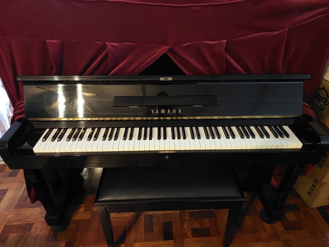 Yamaha Upright Piano U3 with Bench (Category: Musical Instruments) located in Caloocan City. Submitted by ericajane_tc (Listing ID 1463783989, Image 3). Description: - Yamaha Upright Piano - Model: U3 - Serial Number: 4335807 - 3 pedals - Includes matching bench - Covered with red velvet cloth - In good condition just needs tuning delivery care of buyer.