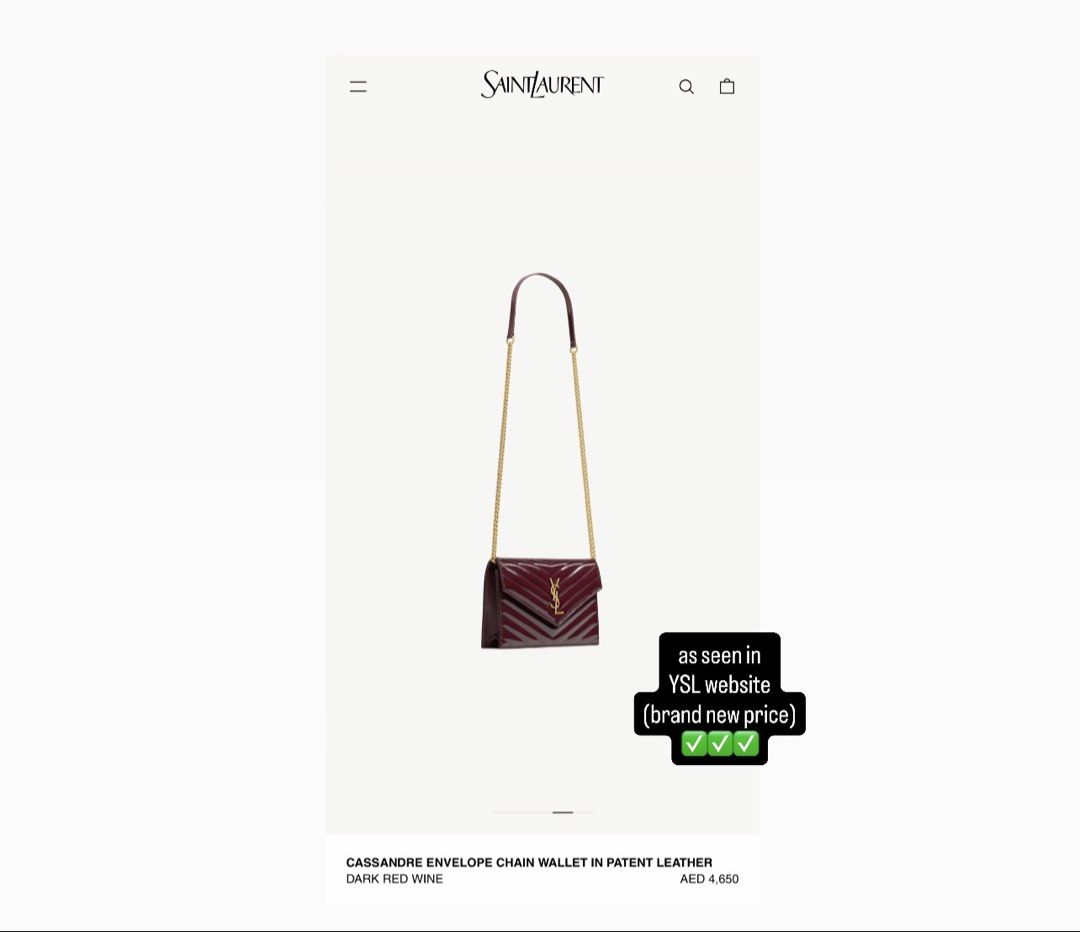 YSL CASSANDRE WALLET ON CHAIN (Category: Luxury Bags & Wallets) located in Manila. Submitted by grabmybags (Listing ID 1463782121, Image 2). Description: PLS READ BELOW DETAILS ⬇️⬇️⬇️ I will not entertain questions included in below info! (make reading a habit) ALL AVAILABLE! ON HAND! SOLD ITEM = DELETED NOT OPEN FOR SWAP Self-Authentication Recommended Images are of actual item for sale‼️ Refrain from asking more pictures ❌ * No Major flaws (bar