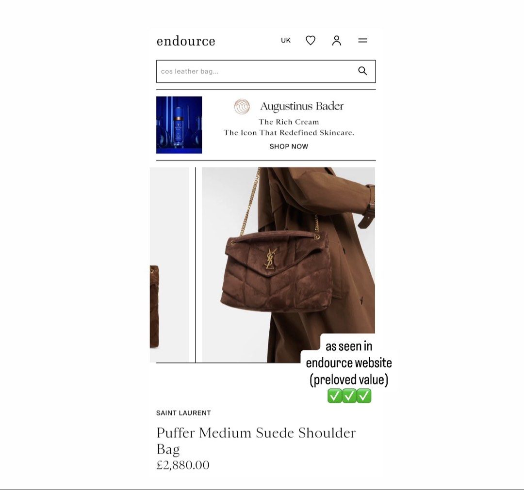 YSL PUFFER MEDIUM SUEDE (Category: Luxury Bags & Wallets) located in Manila. Submitted by grabmybags (Listing ID 1463780642, Image 2). Description: PLS READ BELOW DETAILS ⬇️⬇️⬇️ I will not entertain questions included in below info! (make reading a habit) ALL AVAILABLE! ON HAND! SOLD ITEM = DELETED NOT OPEN FOR SWAP Self-Authentication Recommended Images are of actual item for sale‼️ Refrain from asking more pictures ❌ * No Major flaws (barely si