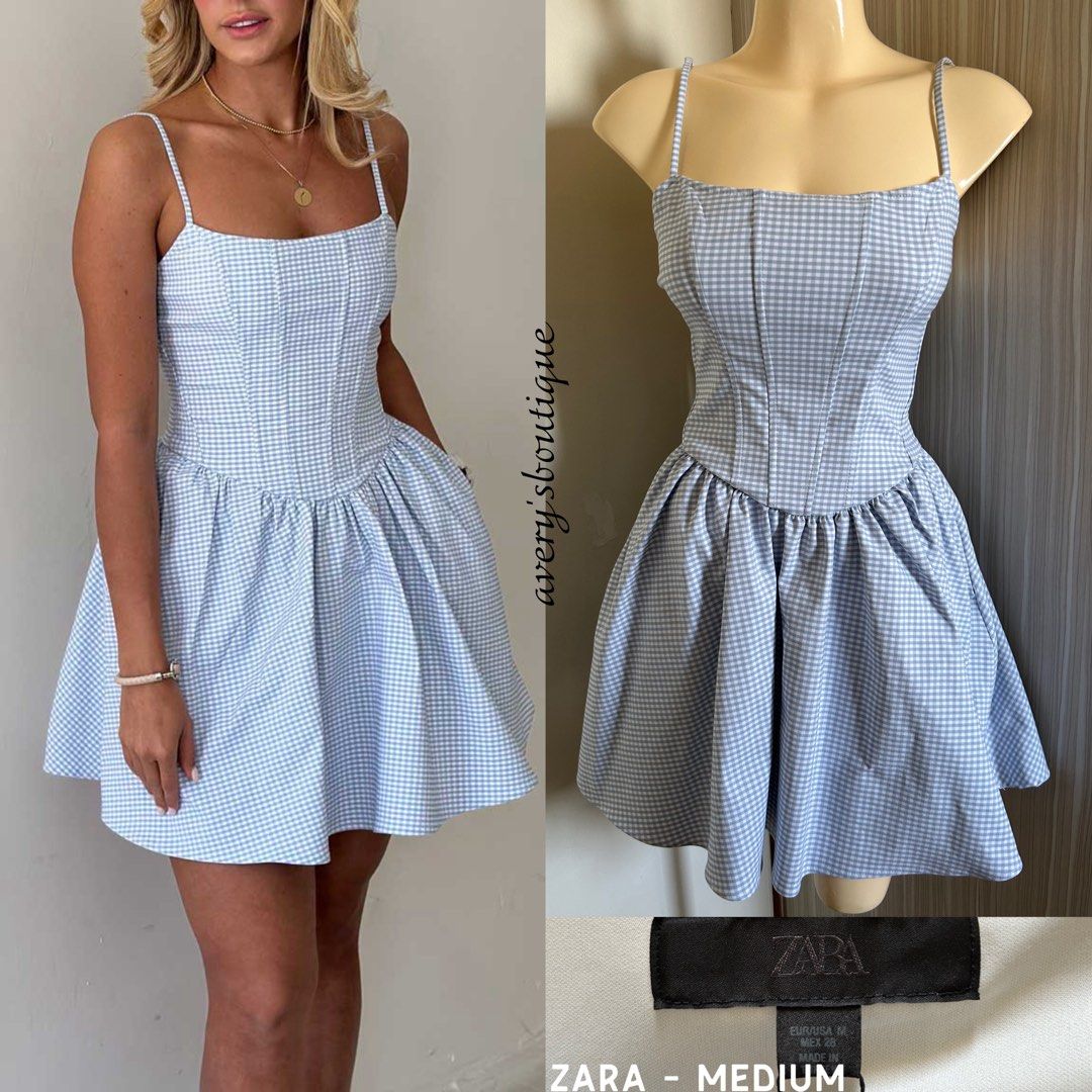 ZARA Blue corset gingham dress - Medium (Category: Dresses) located in Quezon City. Submitted by averysboutiqueonfb (Listing ID 1463787600, Image 1). Description: ‼️PRICE IS NOT NEGOTIABLE‼️ 📍Location: Munoz,Quezon city. 🧾MOP: Gcash/BDO/Maya/Maribank 🚚MOD: J&T/Lalamove ❌No rush shipping ❌Measurements not available for certain items .