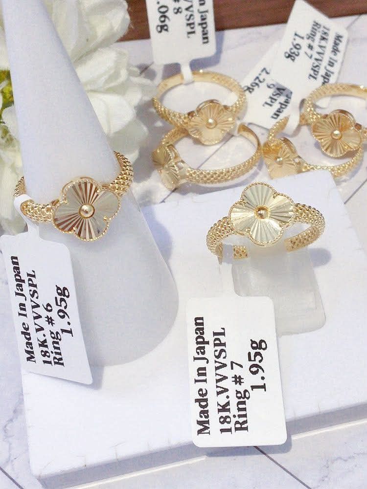 18k Japan gold Vca Alhambra ring (Category: Rings) located in Manila. Submitted by bhelgoldseller2ndaccount (Listing ID 1463972742, Image 3). Description: New!!✨New!!✨New!! Authentic 18k Japan Golds 💯pawnable/naisasanla 💯with high appraisal rate 💯good investment 💯Direct supplier price 👉OPEN for resellers 🌺please take time to evaluate their actual sizes and grams 👉Best panggift for all occasions ✅ Sold per grams not per piece Kya lowest pri