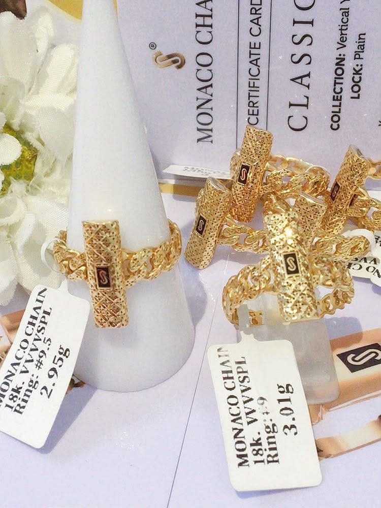 18k Monaco gold ring (Category: Rings) located in Manila. Submitted by bhelgoldseller2ndaccount (Listing ID 1463972935, Image 2). Description: New!!✨New!!✨New!! Authentic 18k Monaco Golds 💯pawnable/naisasanla 💯with high appraisal rate 💯good investment 💯Direct supplier price 👉OPEN for resellers 🌺please take time to evaluate their actual sizes and grams 👉Best panggift for all occasions ✅ Sold per grams not per piece Kya lowest price ✅With pr