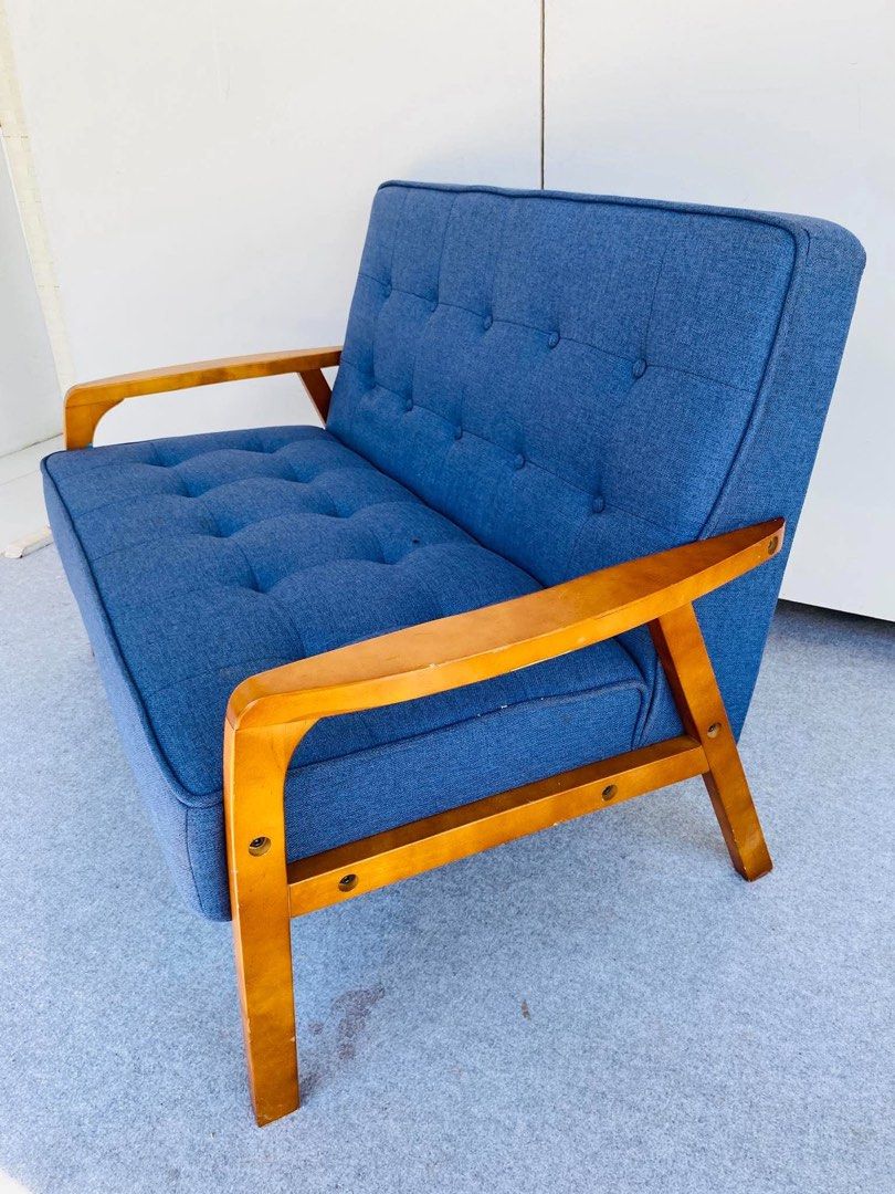 2-SEATER MODERN WOODEN FABRIC SOFA (Category: Sofas) located in Manila. Submitted by jerichocal17856 (Listing ID 1464069954, Image 3). Description: “JAPAN SURPLUS” 2-SEATER MODERN WOODEN FABRIC SOFA SIZE: 46L” x 26W” x 16Sh” x 31H” inches (AS-IS ITEM) IN GOOD CONDITION.
