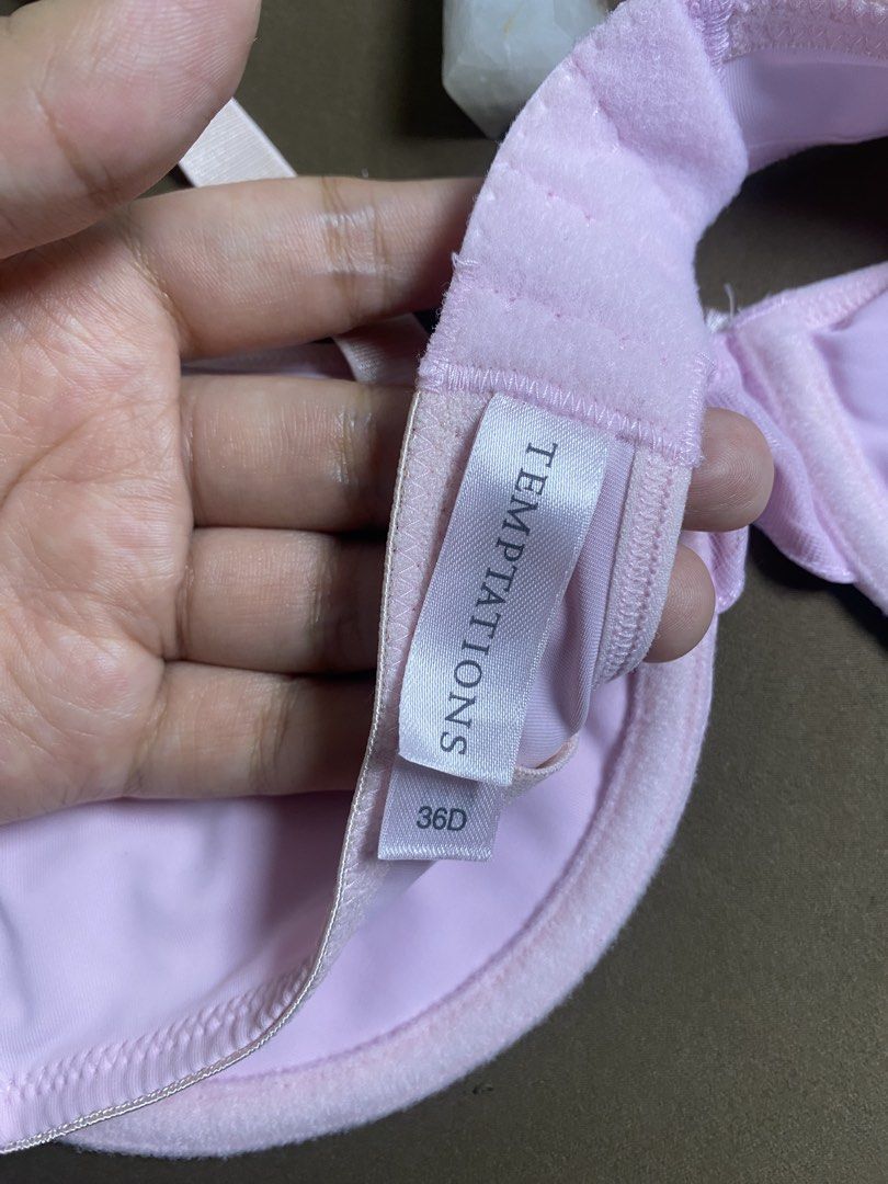 36D Temptations Pink Underwire Bra (Category: Undergarments & Loungewear) located in Quezon City. Submitted by annethecoo17849 (Listing ID 1463972751, Image 3). Description: - Brand: Temptations - Color: Pink - Style: Underwire Bra - Size: 36D - Features: Adjustable straps, small bow detail at center gore - Benefits: Comfortable, supportive, great for everyday wear jukay , no pad, great quality like new.