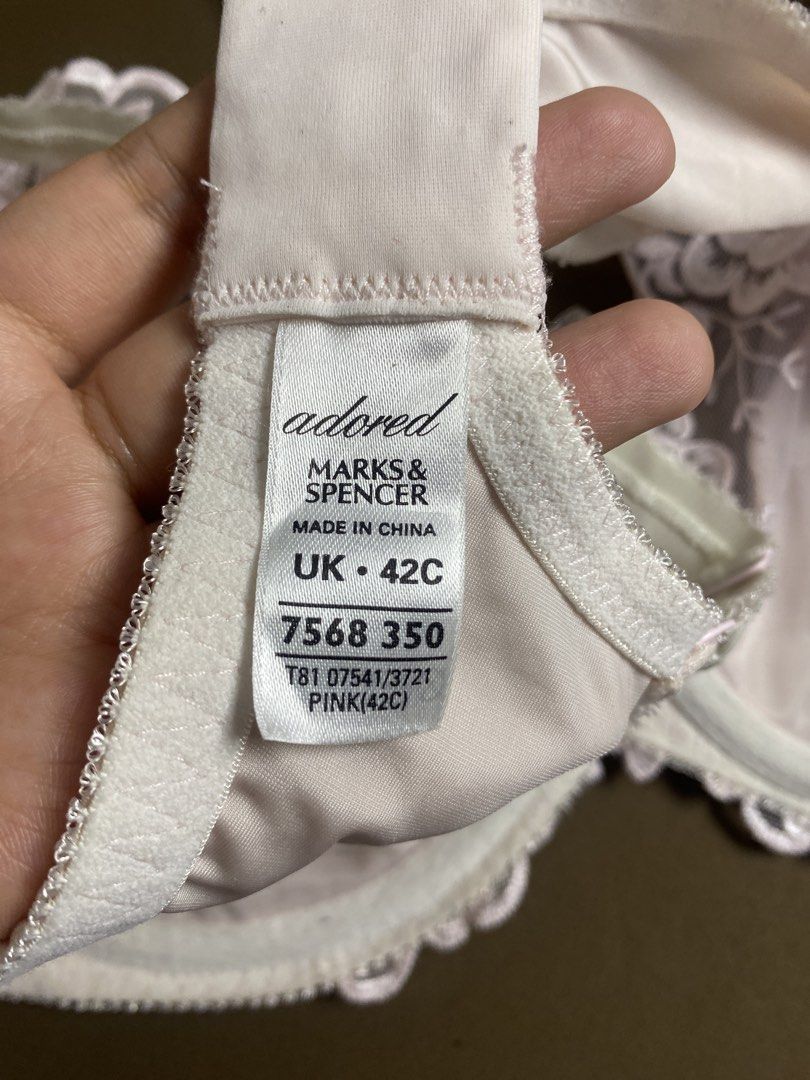 42C Marks & Spencer Adored Pink Lace Bra (Category: Undergarments & Loungewear) located in Quezon City. Submitted by annethecoo17849 (Listing ID 1463972696, Image 3). Description: - Brand: Marks & Spencer - Style: Adored Bra - Color: Pink - Size: 42C - Features: Delicate lace detailing on cups and straps - Support: Underwired - Fit: Adjustable straps and hook-and-eye closure.