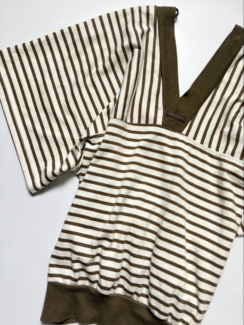 - moss green stripes batwing top (Category: Blouses) located in Tarlac. Submitted by pearl_xoxo (Listing ID 1464101850, Image 2). Description: - moss green stripes batwing top bust: 22” waist: 19” length: 22” size: m-xl issue: needwash brand: .