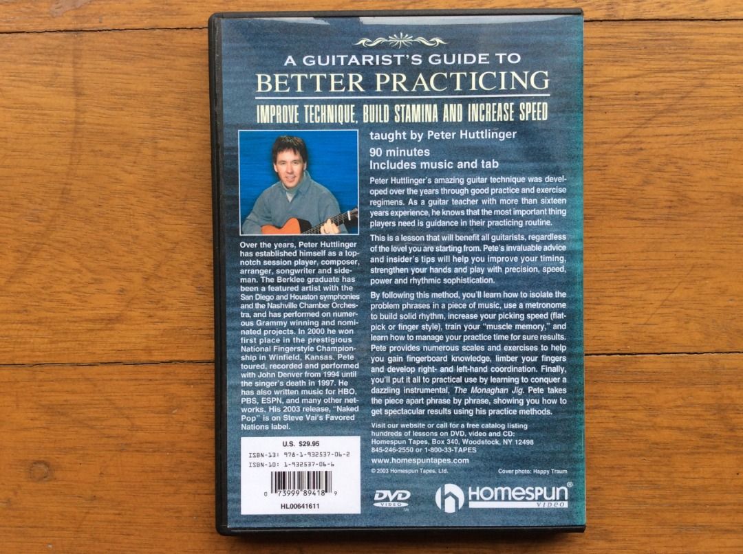 A Guitarist's Guide to Better Practicing DVD by Peter Huttlinger (Category: CDs & DVDs) located in Silang. Submitted by lawrencenorthey (Listing ID 1463951031, Image 2). Description: - Learn guitar technique, stamina, and speed - Taught by Peter Huttlinger - 90 minutes long - Includes music and rhythm - Suitable for guitarists of all levels - Homespun brand DVD.