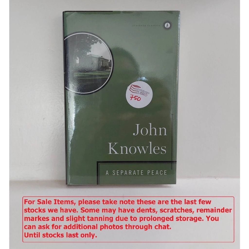 A Separate Peace (Scribner Classics) Hardcover by John Knowles (Category: Storybooks) located in Iloilo. Submitted by k8sonlineph (Listing ID 1463990327, Image 1). Description: REMAINDER MARKED HARDCOVER Publisher ‏ : ‎ Scribner; Classic edition Language ‏ : ‎ English Hardcover ‏ : ‎ 208 pages ISBN-13 ‏ : ‎ 978-0684833668 Dimensions ‏ : ‎ 5.5 x 0.9 x 8.44 inches Nominated as one of America’s best-loved novels by PBS’s The Great American Read. An 