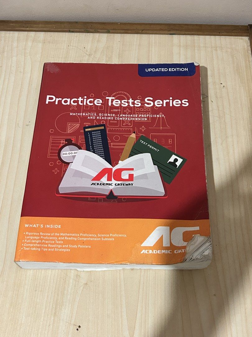 Academic Gateway Practice Tests Series Updated Edition (Category: Textbooks) located in Antipolo. Submitted by momderfulchoice (Listing ID 1463967026, Image 1). Description: ✨ Academic Gateway Practice Tests Series Book (Updated Edition)! - ₱800 - ✅ Comprehensive Review Book on Mathematics, Science, Language Proficiency, and Reading Comprehension - ✅ With Essay Writing Strategies (some college/universities require essay/s as part of their applica